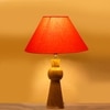 Devansh Orange Cotton Table Lamp With Wood Natural Base -(10X18 Inches)-30
