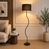 Romy Black Cotton Floor Lamp with Solid Wood