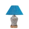 Devansh Conical Turquoise Jute Shade Lamp With Wood & Mosaic Glass Base For Decoration/Office/Home/Gifting/Study For Decoration/Office/Home/Gifting/Study -(10X10X14.5) Inches -A