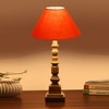 Devansh Orange Cotton Table Lamp With  Wood Natural Base -(10X10X21 Inches)-30
