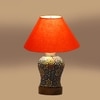 Devansh Conical Orange Cotton Shade Lamp With Wood & Mosaic Glass Base For Decoration/Office/Home/Gifting/Study For Decoration/Office/Home/Gifting/Study -(10X10X14.5) Inches -A