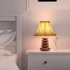 Devansh Cross Pleated Cotton Table Lamp With Wood Pebble Lamp (12X12X16.5) Inches -C