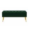 Doe Buck Velvet Tufted Storage Bench in Green Colour with Gold Legs