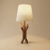 Vrikshya Wooden Table Lamp with Brown Base and Premium White Fabric Lampshade