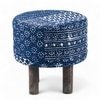 Morgan Solid Wood Pouf Stool in Indigo Patch Kantha Fabric