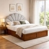 Pankhuri Solid Wood Queen Size Upholstered Bed With Box Storage (Provincial Teak Finish, Grey Colour)