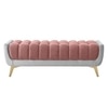 Hoslo Velvet 2 Seater Ottoman Bench in Peach & Grey Color