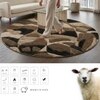 Handmade Round Wool Rug Modern Abstract Brown Beige 4 Feet Carpet