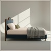 Solara Wave Luxe Queen Size Bed in velvet With Oak wood Frame & Hydraulic Storage