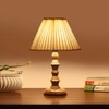 Devansh Off-White Cotton Vintage Straight Pleated   Lamp With Wood Base  (12X12X17)