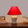 Devansh Conical Red Cotton Shade Lamp With Wood & Mosaic Glass Base For Decoration/Office/Home/Gifting/Study For Decoration/Office/Home/Gifting/Study -(10X10X14.5) Inches -A