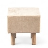 Verona Solid Wood Pouf Stool in Ivory Sparkle Velvet Fabric
