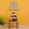Hand Knitted Earthen Lamp with Jute Shade on Rosewood Manji (7x7x18")