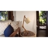 Emphasis Wooden Table Lamp with Brown Base and Yellow Fabric Lampshade