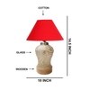 Devansh Conical  Red Cotton Shade  Lamp With  Wood & Mosaicglass Base For Decoration /Office/Home/Gifting/Study For Decoration /Office/Home/Gifting/Study -(10X10X14.5) Inches -