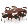 Brava Solid Wood 6 Seater Dining Table with 6 Zen Solid Wood Dining Armchair in (Finish: Honey, Colour: Olive Leatherette)