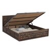 Keaton Solid Wood King  Size Upholstered Bed With Hydraulic Storage (Provincial Teak Finish)