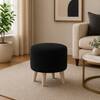 Doe Buck Parker Velvet Round Ottoman Stool in Black Colour with Wooden Legs