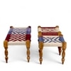Oakville Sheesham Wood Vintage Seater Maachi Bench Set 2 Stools In Multi Colour Chindi White Rope
