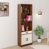 Seonn Engineered Wood Bookshelf with Drawer and 2 Doors Cabinet in Brown Maple & Beige