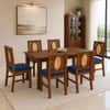 Globally Indian Bastien Solid Sheesham Wood 6 Seater Dining Table Set 6 Chairs Navy Blue