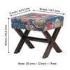 Rosslyn Solid Wood Pouf Stool in Fruit Print Blue Ethnic Kantha fabric