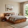 Baare Solid Wood King Size Box Storage Bed In Natural Teak Finish