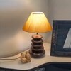 Devansh Off-White Cotton Table Lamp With Wood  Pebble Lamp  (10X10X15) Inches