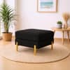 Doe Buck Luxe Boucle Square Ottoman in Black Colour with Gold Metal Legs