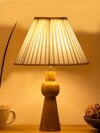 Devansh Off-White Cotton Vintage Straight Pleated   Lamp With Wood Base (12X19.25)