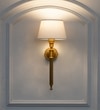 Parker Single Light Wall Fitting In Antique Brass Finish Metal With White Cotton Shade
