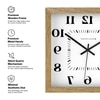 Spaces Unhooked Reversed Numeral Square Wooden Wall Clock, Natural Wood Frame and White Dial