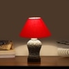 Devansh Conical Red Cotton Shade Lamp With Wood & Mosaic Glass Base For Decoration/Office/Home/Gifting/Study For Decoration/Office/Home/Gifting/Study -(10X10X14.5) Inches -A