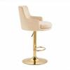 Doe Buck Oliver Adjustable Velvet Bar Stool in Beige Colour with Gold Base
