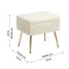 Doe Buck Ribbed Velvet Ottoman Stool in Beige Colour with Gold Metal Legs