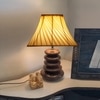 Devansh Cross Pleated Cotton Table Lamp With Wood Pebble Lamp (12X12X16.5) Inches -C