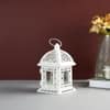 White Metal Lantern with Floral Cutouts