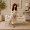 Doe Buck Upholstered Storage Bench in Beige Colour with Gold Legs