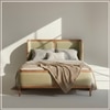 Valerio Duo-Panel Luxe King Size Bed in Green colour Velvet with Oak wood Frame