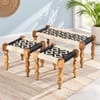 Oakville Sheesham Wood Vintage 2 Seater Maachi Balcony Bench with 2 Stools in Black and White