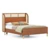 Fiji Wingback Cane and Solid Wood Queen Size Non-Storage Bed in Nappa Tan Leatherette