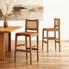 Weber Solid Wood Bar Chair In Amber Walnut Finish and Nappa Tan Leatherette Colour