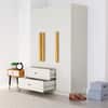 Hexa Red Wooden 3 Door Wardrobe with 2 Drawers and Hanging Space in Frosty White Colour