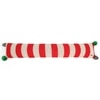 Streaky Knitted Oblong Pillow Cover With Pom Poms  Red Natural 35X7 Inches