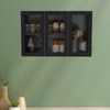 Aluminium Black Profile 3 Fluted Glass Handless Shutters Wall Cabinet In Slate Grey Finish