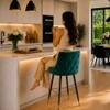 Doe Buck Upholstered Counter Height Bar Stool in Teal Colour with Gold Accents