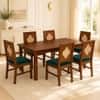 Globally Indian Margaux Solid Sheesham Wood 6 Seater Dining Table Set 6 Chairs Teal Blue
