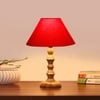 Devansh Red Cotton Table Lamp With  Wood Natural Base (10X10X16) Inches)-29