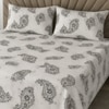 Black And White Floral 330 Tc  Cotton Flat  Queen Size Bedsheet With 2 Pillow Cover