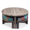 Nashville Sheesham Wood 4 Seater Coffee Table Set In Antique Grey Finish Floral Print Green Kantha Cushion